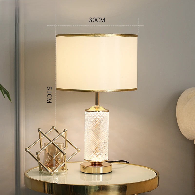 Luminous Glass Table Lamp with Soft Fabric Shade