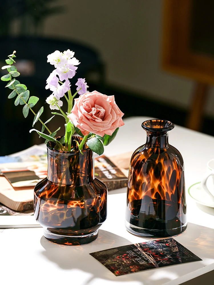Amber Leopard Glass Vase