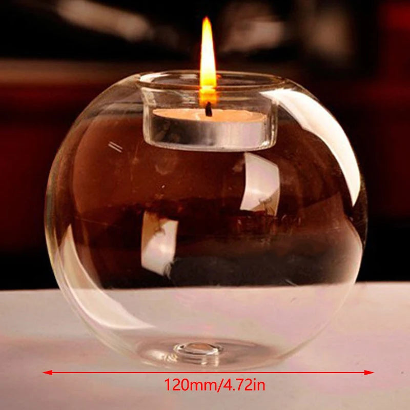 Clear Glass Tealight Candle Holder - Hollow Round Minimalist Accent