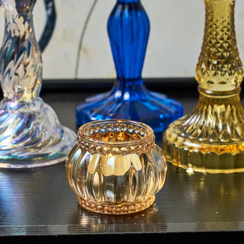 Nordic Pumpkin Glass Candle Holder - Tealight Accent for Home and Bar