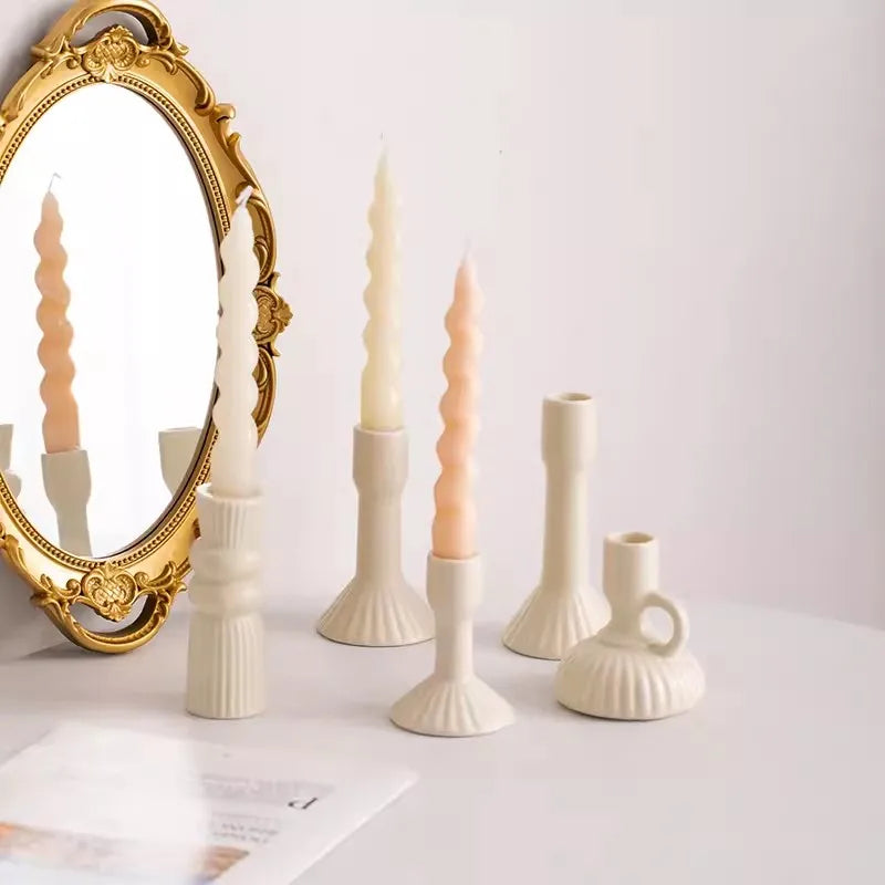 Modern Cream Ceramic Candlestick - Luxury Decorative Accent for Living Spaces