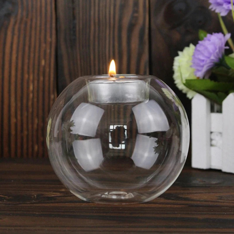 Clear Glass Tealight Candle Holder - Hollow Round Minimalist Accent