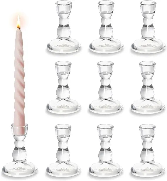 Thickened Clear Glass Taper Candle Holders - Set of 10 for Weddings and Home Décor