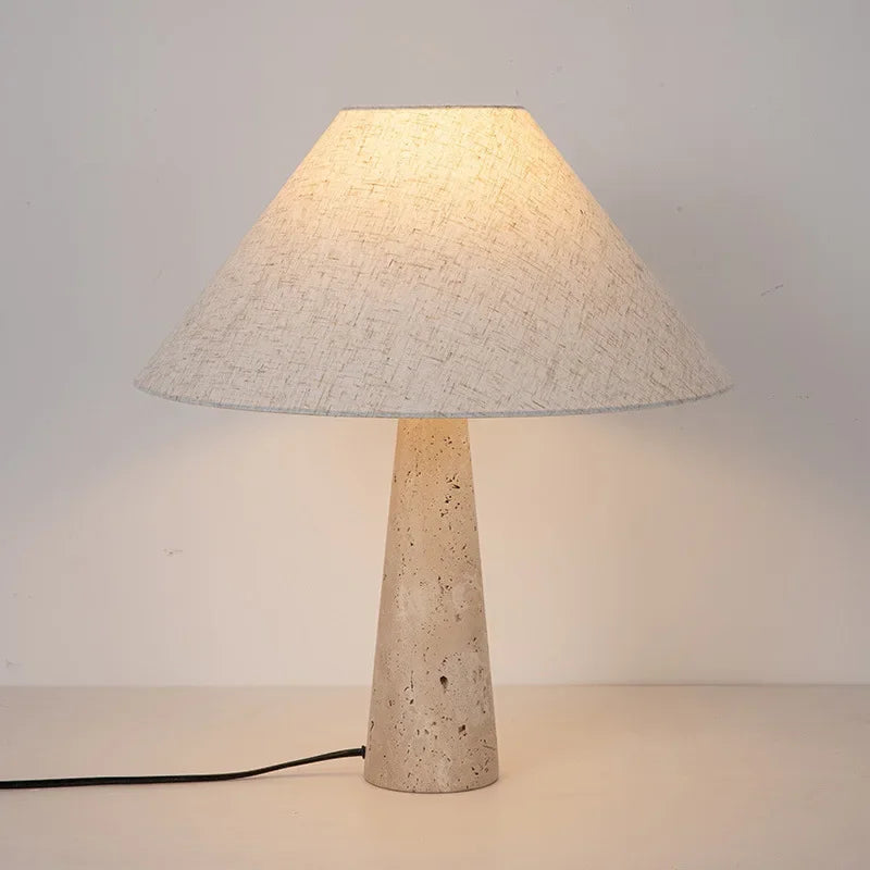Travertine and Linen Table Lamp - Soft Nordic Light