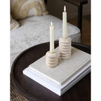 Natural Travertine Stone Candlestick Set - Elegant Home & Wedding Decor (Set of 2)