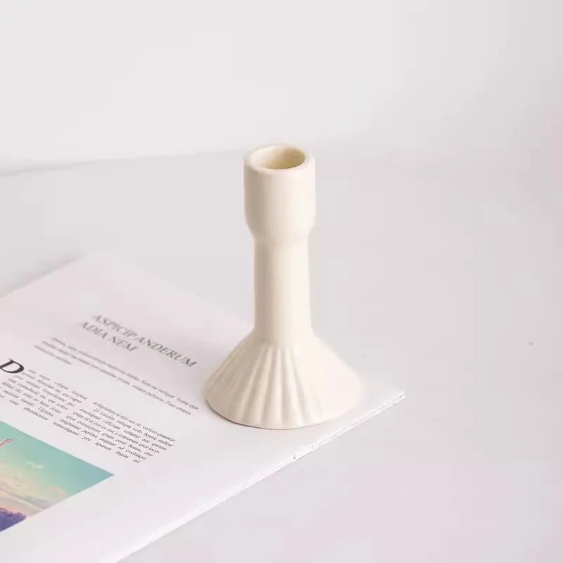 Modern Cream Ceramic Candlestick - Luxury Decorative Accent for Living Spaces