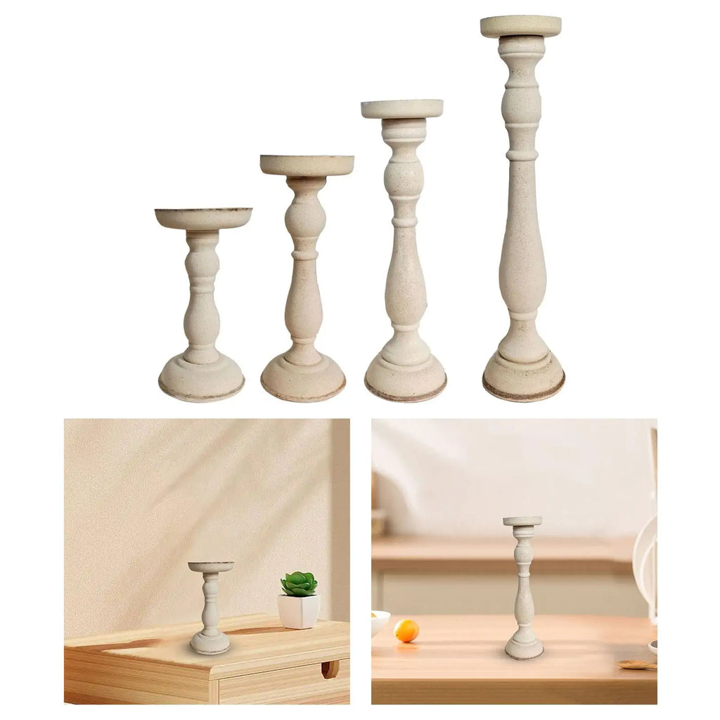 Wooden Candlestick Holder - Rustic Pillar Stand for Weddings and Home