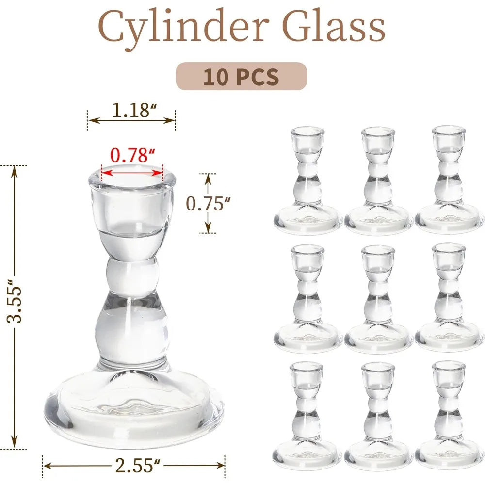 Thickened Clear Glass Taper Candle Holders - Set of 10 for Weddings and Home Décor