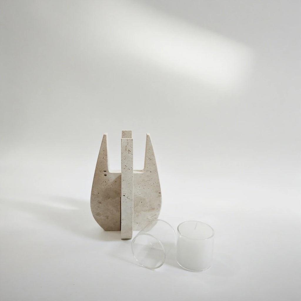 Travertine Stone U-Shaped Candle Stand - Modern Natural Elegance