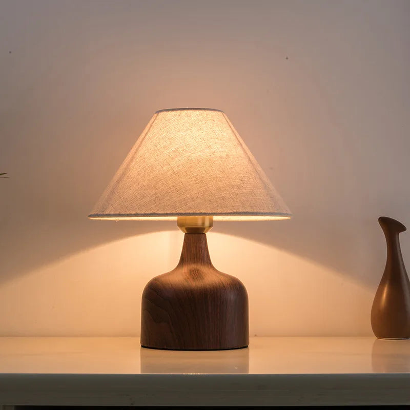 Japanese Wood-Grain Fabric Bedside Lamp