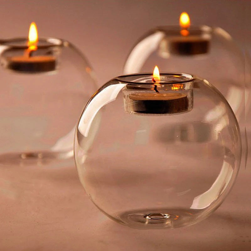 Clear Glass Tealight Candle Holder - Hollow Round Minimalist Accent
