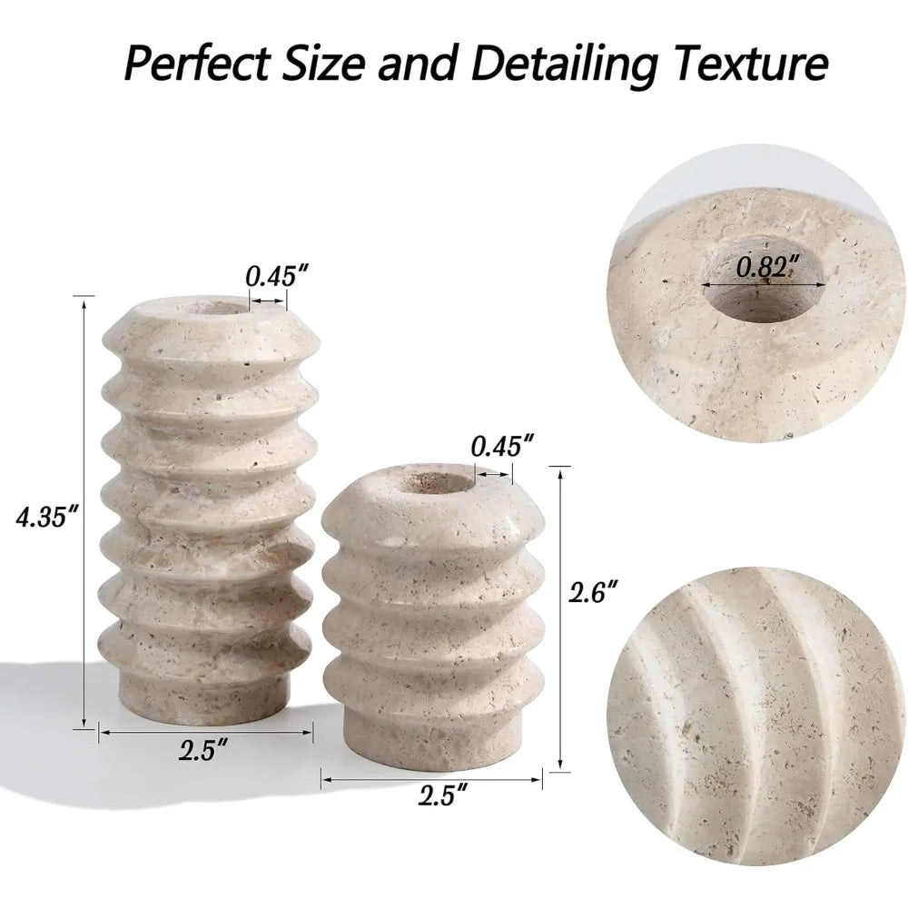 Natural Travertine Stone Candlestick Set - Elegant Home & Wedding Decor (Set of 2)