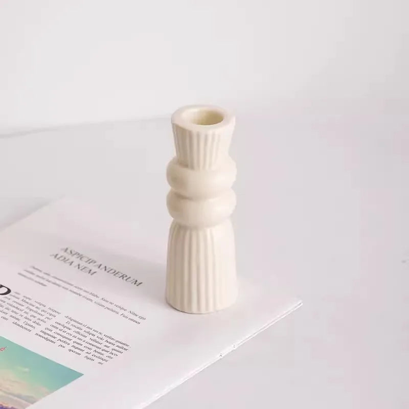 Modern Cream Ceramic Candlestick - Luxury Decorative Accent for Living Spaces