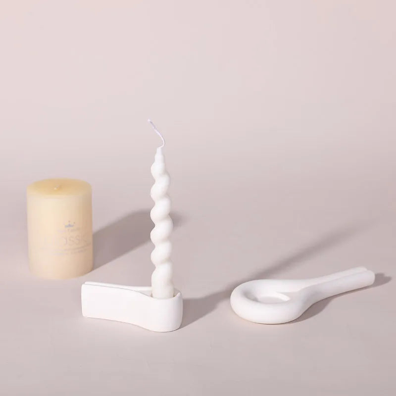 Nordic White Ceramic Candlestick Holder - Elegant Pillar Stand for Home