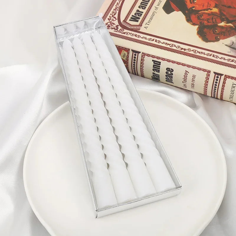 Festive Threaded Spiral Candle – Gold, Silver & White