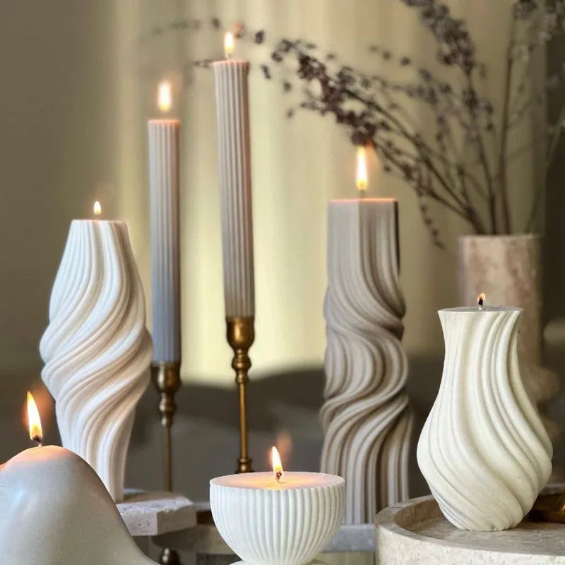 Wave Twirl Pillar Candle Mold – Handmade Silicone DIY Candle Tool
