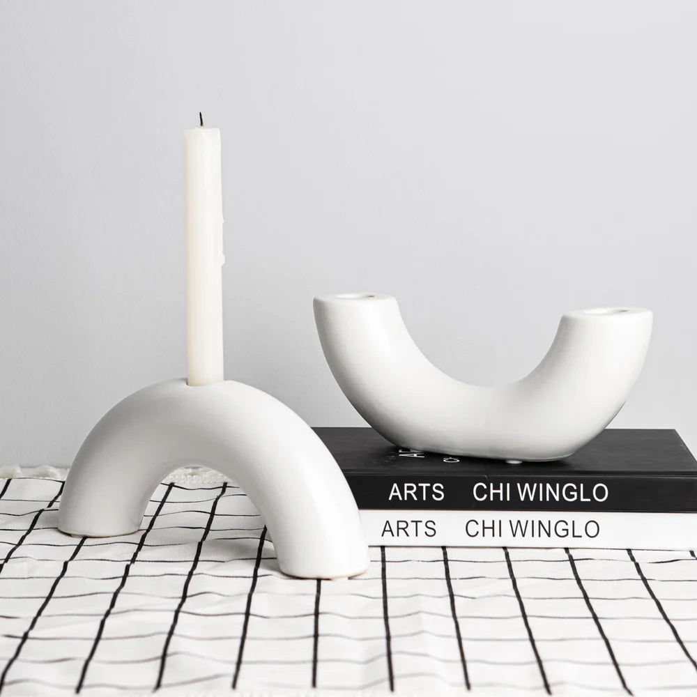 Nordic Geometric Arch Ceramic Candle Holder - Minimalist Pillar Stand