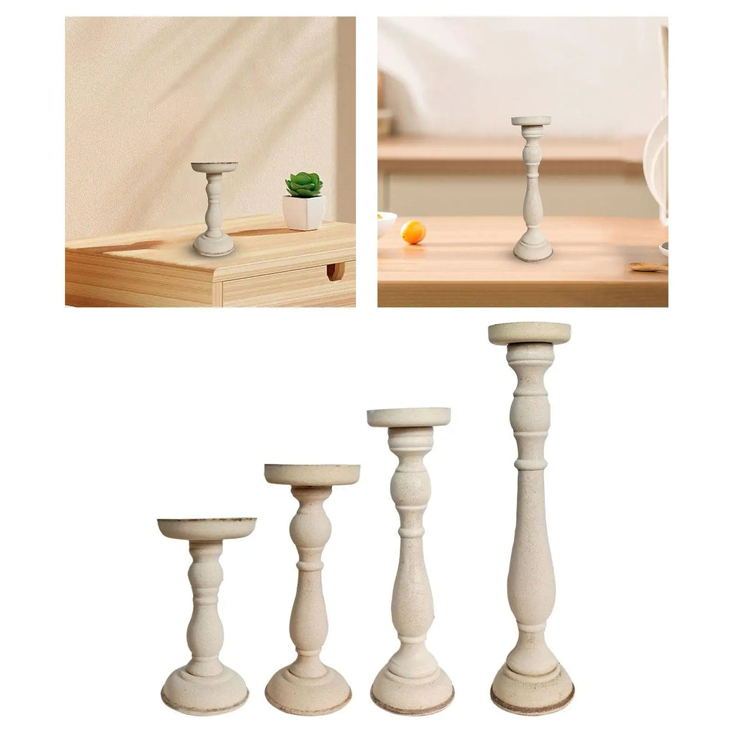 Wooden Candlestick Holder - Rustic Pillar Stand for Weddings and Home