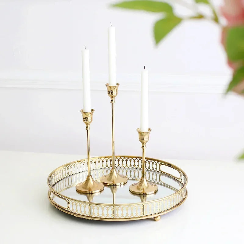 European Metal Candle Holder Set - 3-Piece Golden Candlesticks for Weddings and Home
