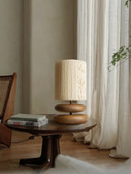 Japanese Walnut Wood Table Lamp - Soft Fabric Shade for Calm, Balanced Interiors