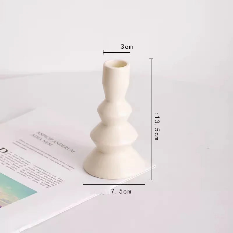 Modern Cream Ceramic Candlestick - Luxury Decorative Accent for Living Spaces