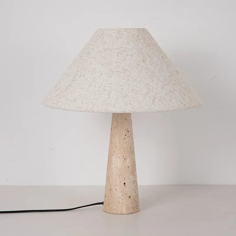Travertine and Linen Table Lamp - Soft Nordic Light