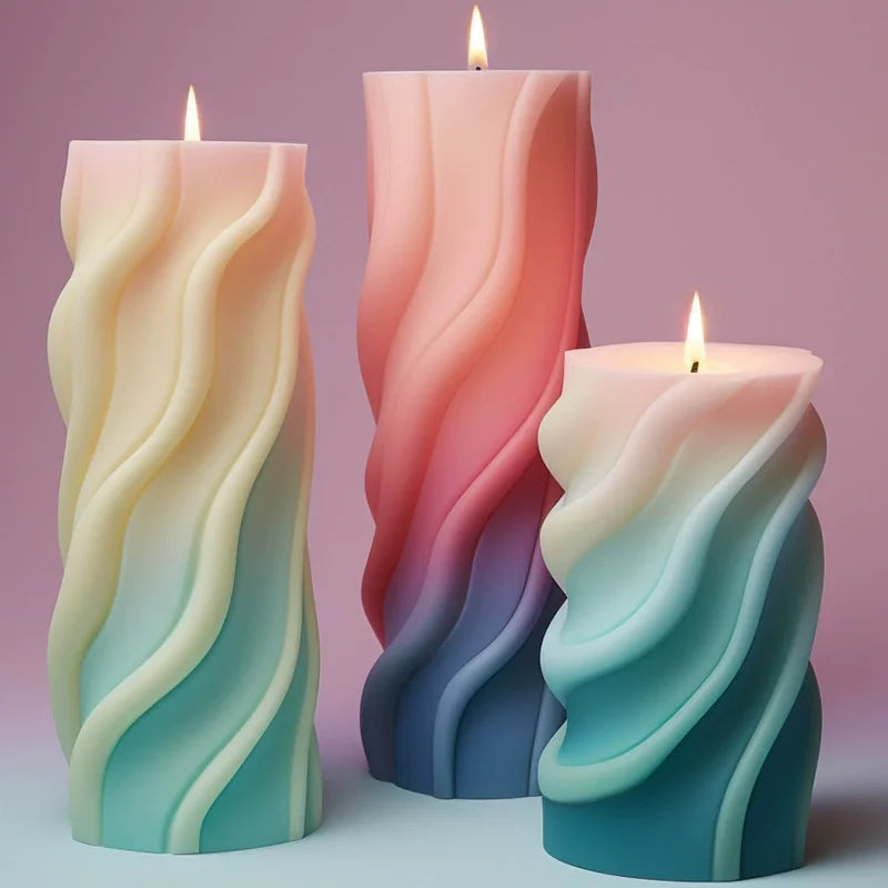Twisted Wave Silicone Candle Mold – Spiral Geometric Column