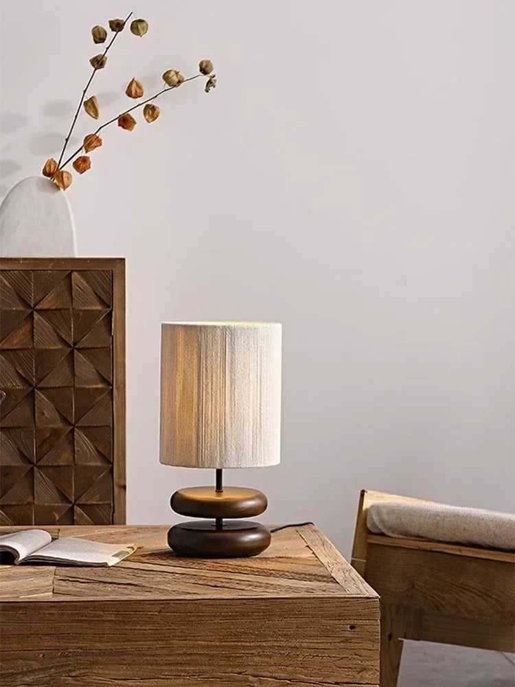 Japanese Walnut Wood Table Lamp - Soft Fabric Shade for Calm, Balanced Interiors