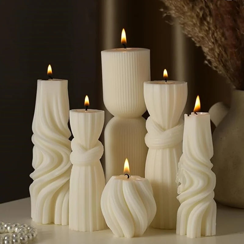 Ribbed Pillar Soy Wax Candle – Elegant Aromatherapy Accent