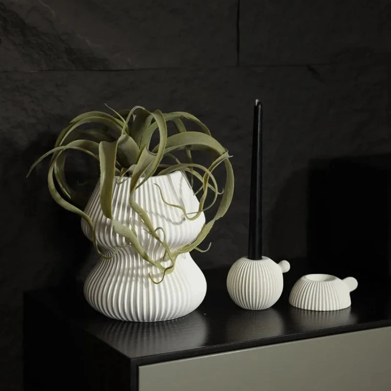 Nordic White Ceramic Candle Holder - Modern Tabletop Home Decor