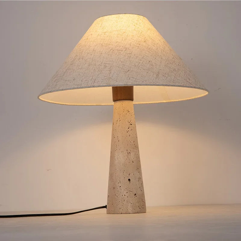 Travertine and Linen Table Lamp - Soft Nordic Light
