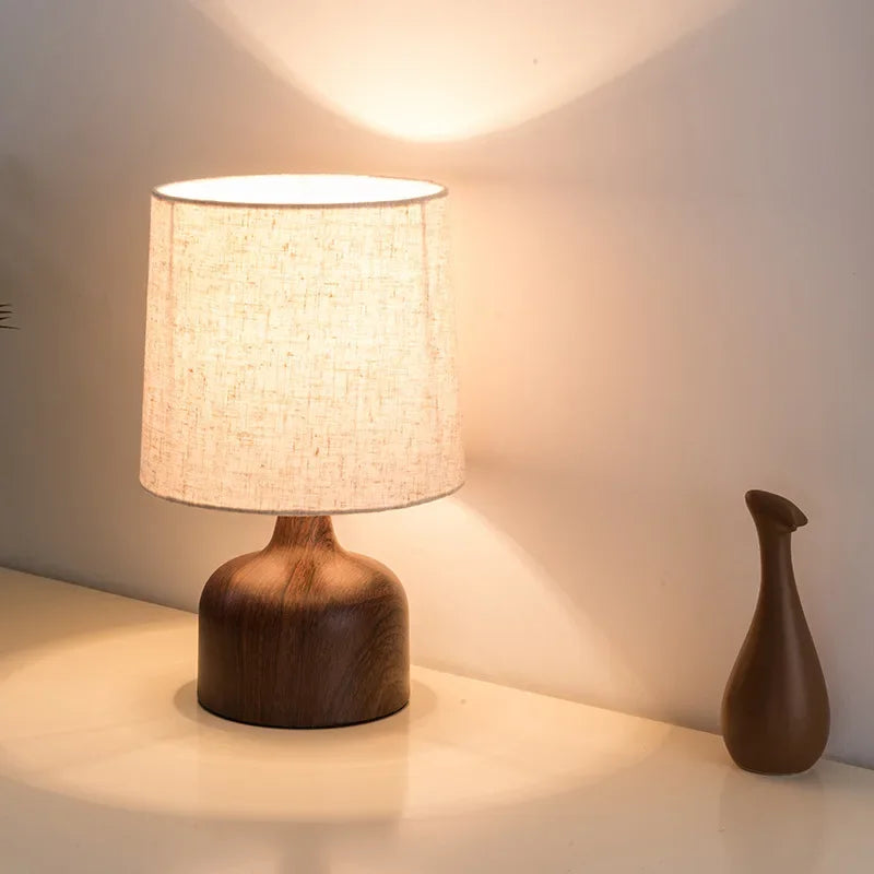 Japanese Wood-Grain Fabric Bedside Lamp