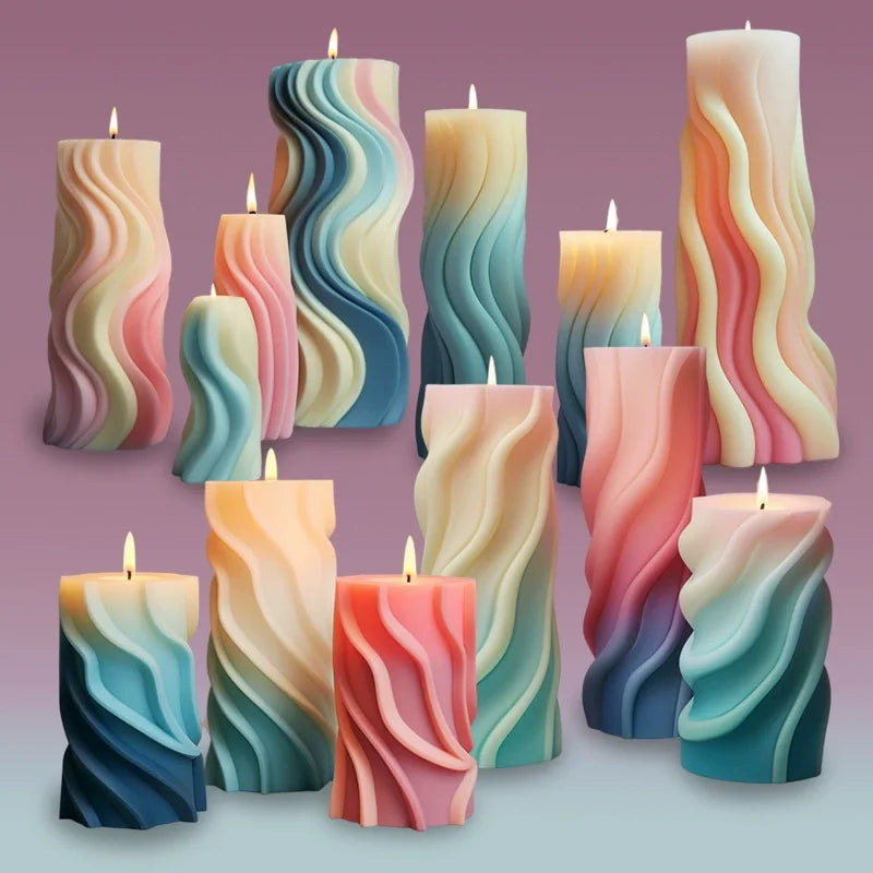 Twisted Wave Silicone Candle Mold – Spiral Geometric Column