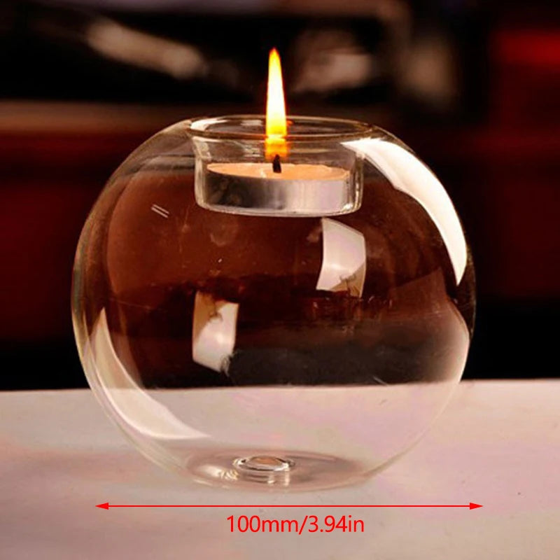 Clear Glass Tealight Candle Holder - Hollow Round Minimalist Accent