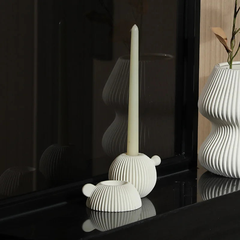 Nordic White Ceramic Candle Holder - Modern Tabletop Home Decor