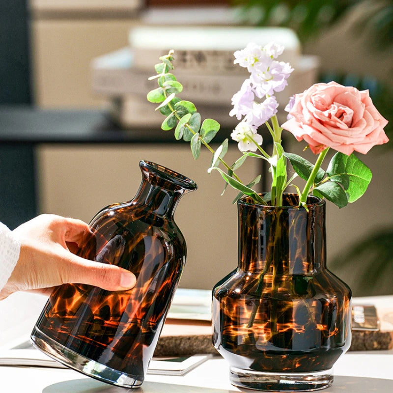 Amber Leopard Glass Vase