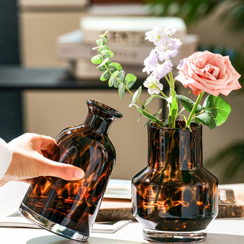 Amber Leopard Glass Vase