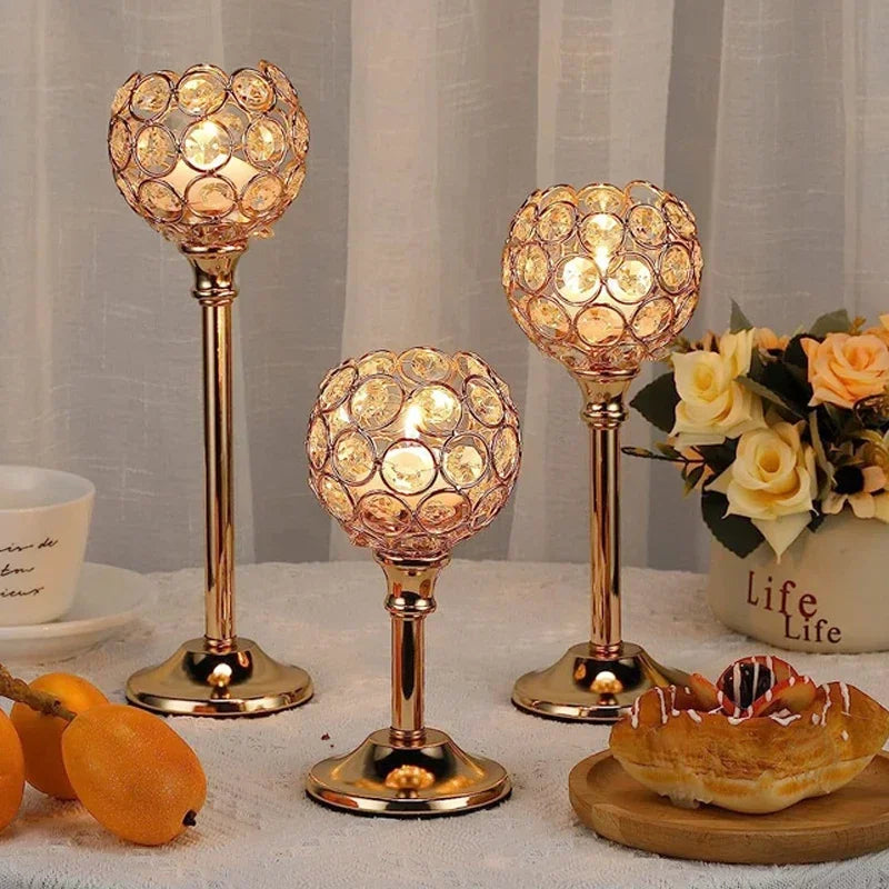 Vintage Crystal Gold Tealight Candle Holder - Elegant Decorative Candle Stand for Home & Events