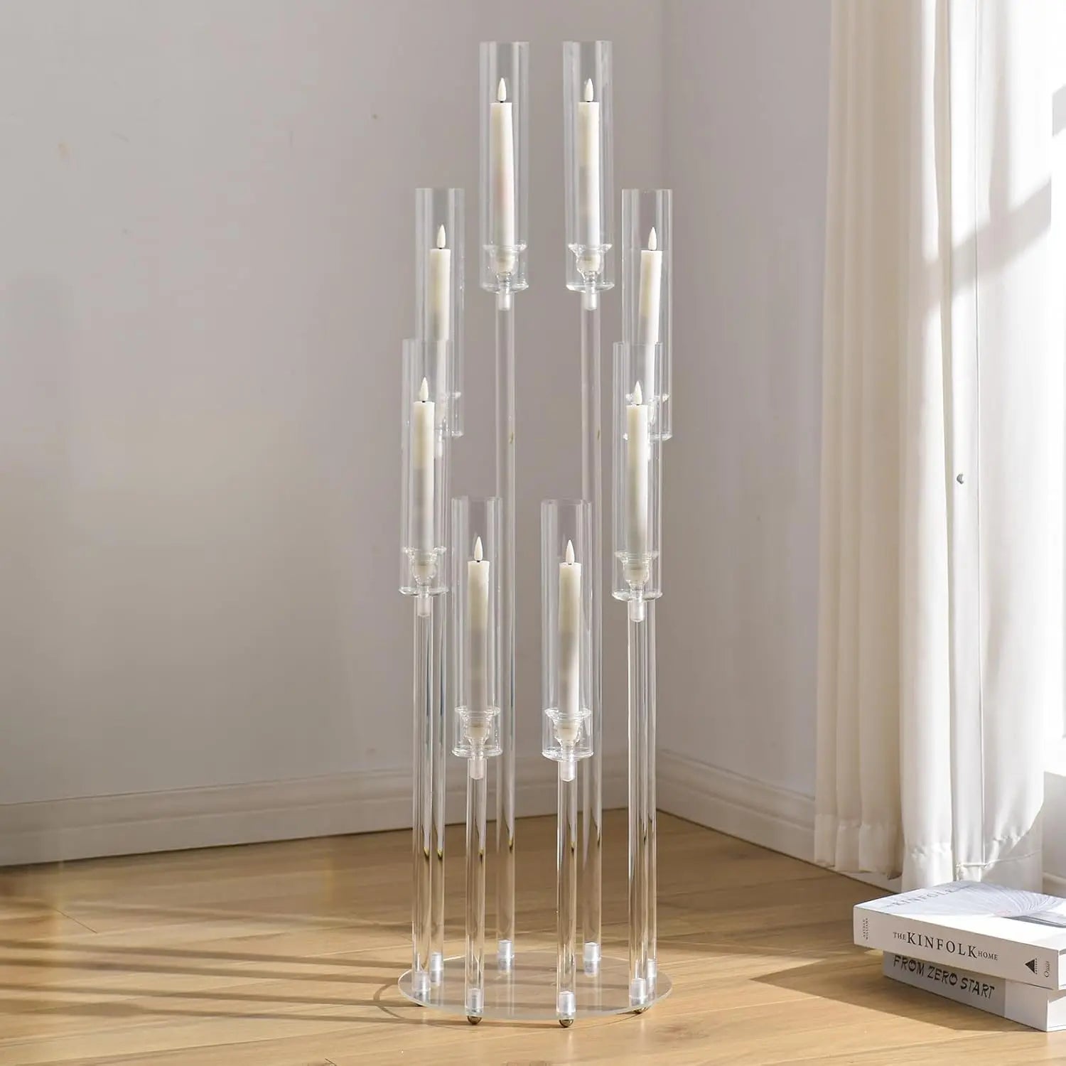 Tall Clear Acrylic Candle Holders - Wedding and Party Centerpiece Set (10 pcs)