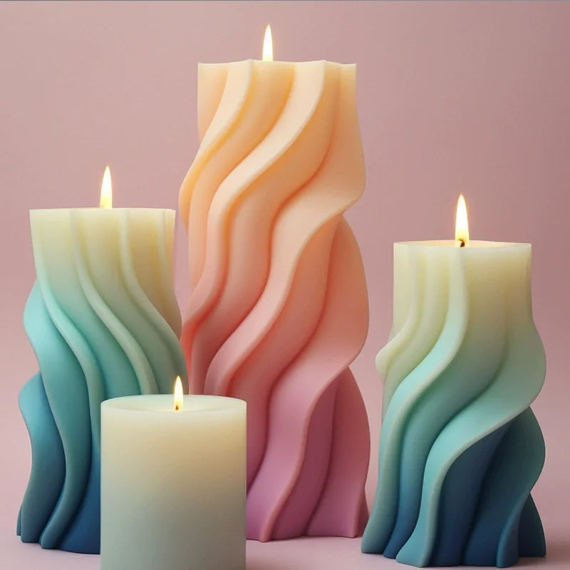 Twisted Wave Silicone Candle Mold – Spiral Geometric Column