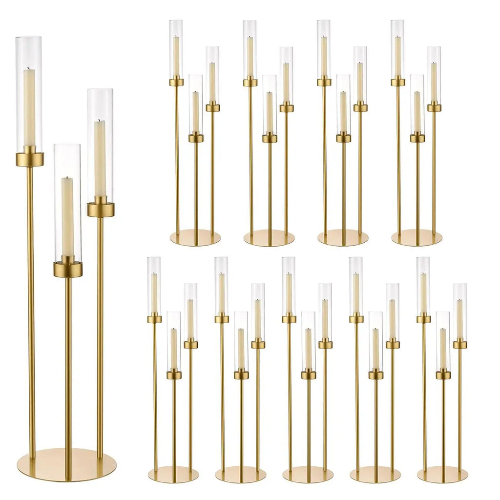 Gold 3-Arm Candelabra Set - Elegant Centerpieces for Weddings, Events & Home Décor