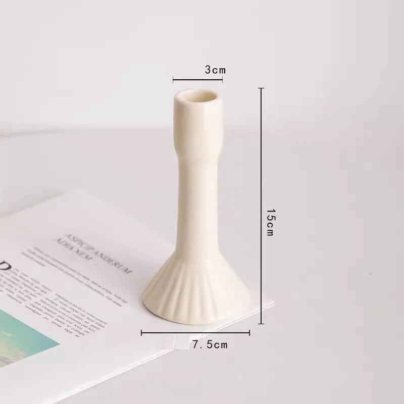 Modern Cream Ceramic Candlestick - Luxury Decorative Accent for Living Spaces