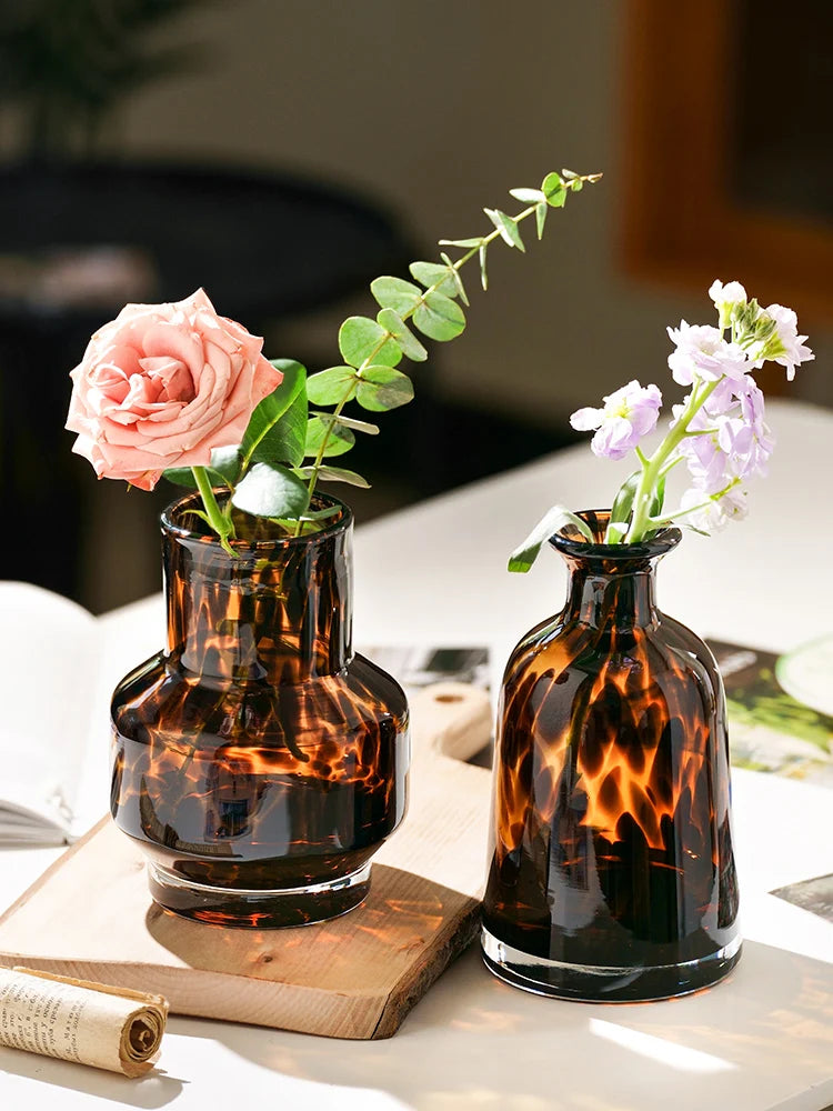 Amber Leopard Glass Vase