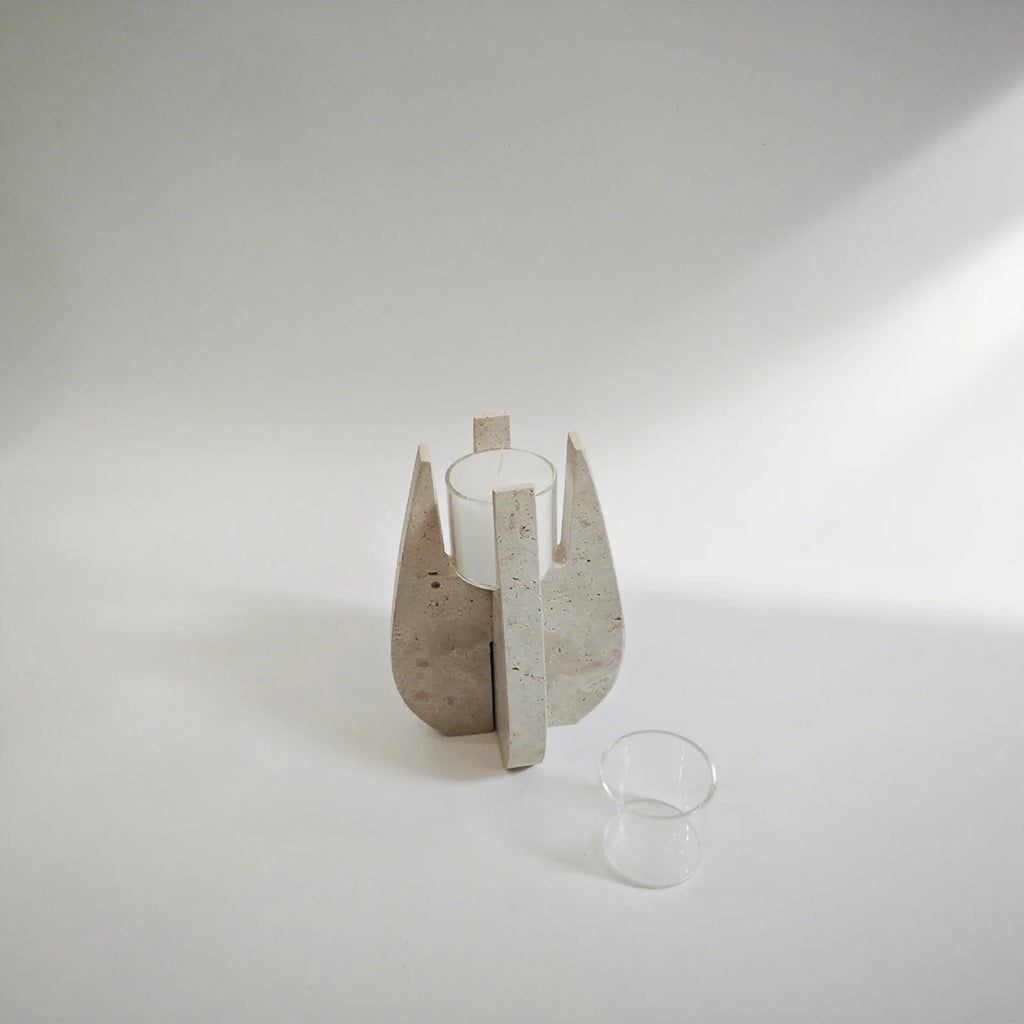 Travertine Stone U-Shaped Candle Stand - Modern Natural Elegance