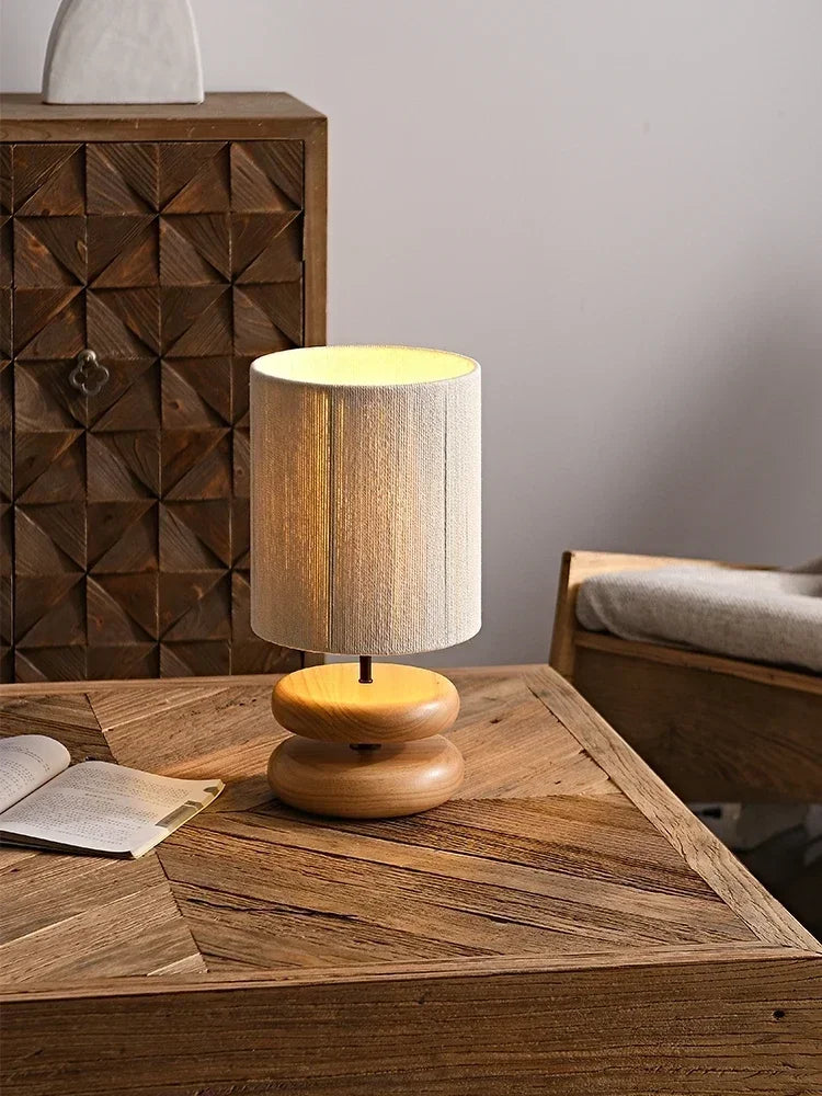 Japanese Walnut Wood Table Lamp - Soft Fabric Shade for Calm, Balanced Interiors
