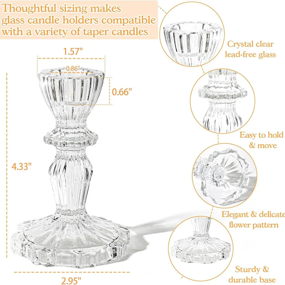 Clear Glass Taper Candle Holder – Nordic Crystal Accent for Cozy Tables & Home Decor