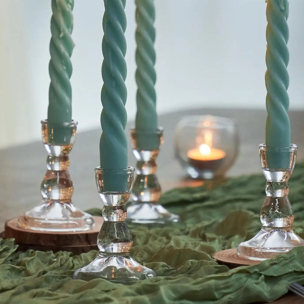 Thickened Clear Glass Taper Candle Holders - Set of 10 for Weddings and Home Décor