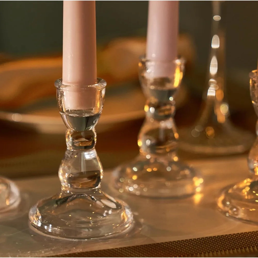 Thickened Clear Glass Taper Candle Holders - Set of 10 for Weddings and Home Décor