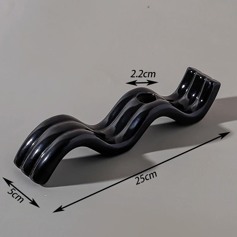 Nordic Wave Pattern Ceramic Candle Holder - Unique Decorative Stand for Cozy Home Ambiance