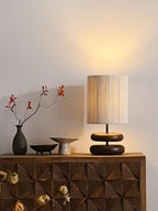 Japanese Walnut Wood Table Lamp - Soft Fabric Shade for Calm, Balanced Interiors